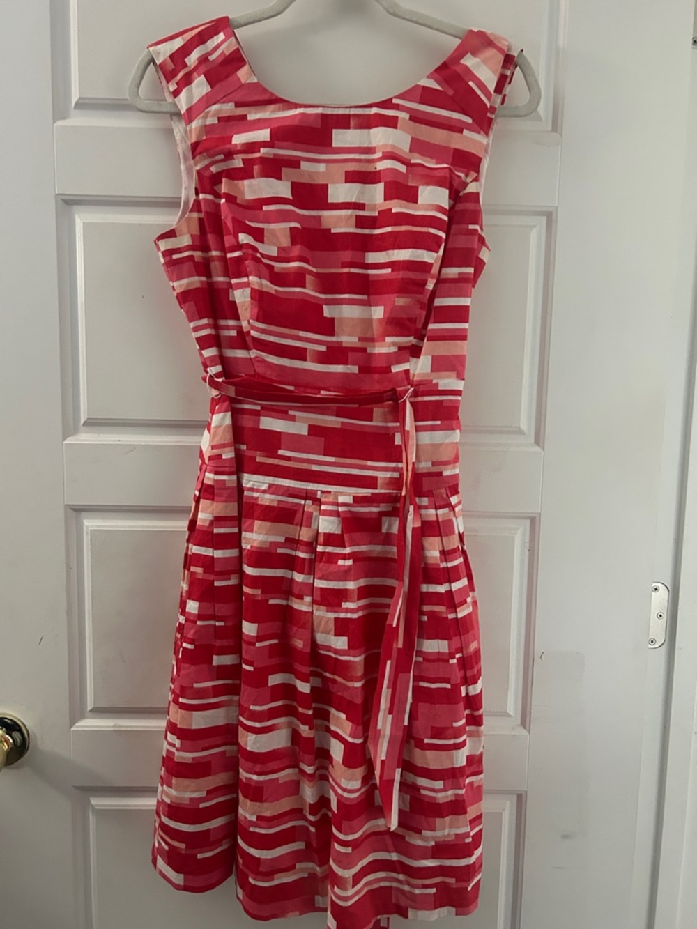 Sleeveless Pink Geometric Fit-and-Flare Dress